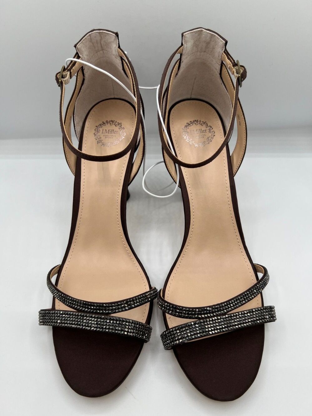 L. Miller Rhinestone Strappy Heels Women’s Sandals Brown Ankle Strap SIZE 11